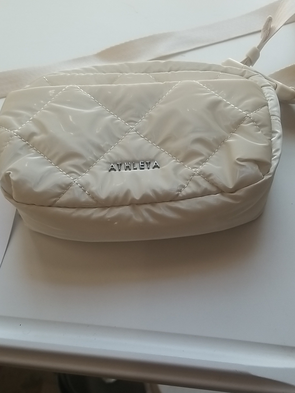 Athleta Cream Quilted Crossbody Pouch